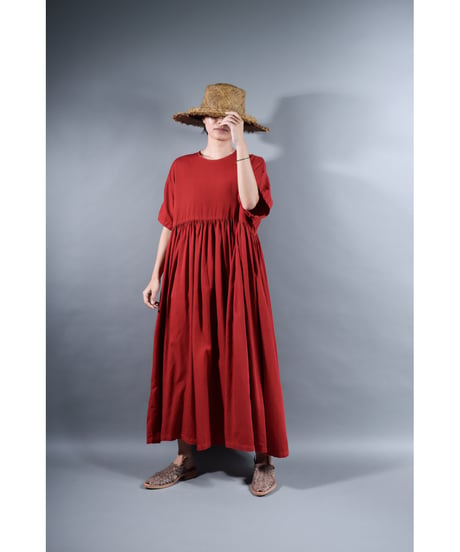 3.Kurteno-dress / sp / Half sleeve / Organic cotton satin / Madder red