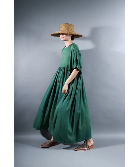2.Kurteno-dress / Half sleeve / Organic cotton satin / Atoll green