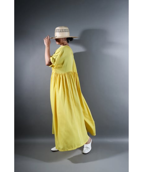 1.Kurteno-dress / Half sleeve / Organic cotton satin / Lemon yellow