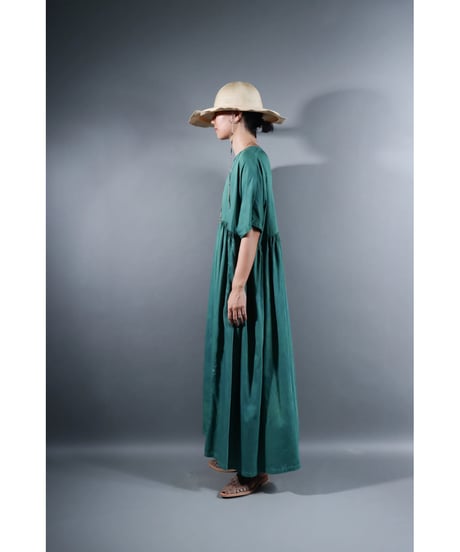 2.Kurteno-dress / Half sleeve / Organic cotton satin / Atoll green