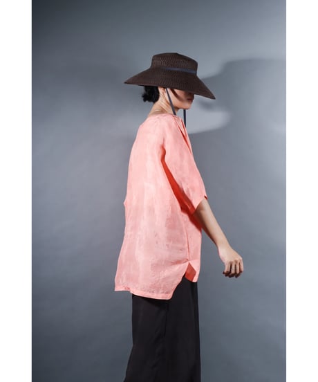 6.Karesante / slashed neck / Silk khadi / Peach pink