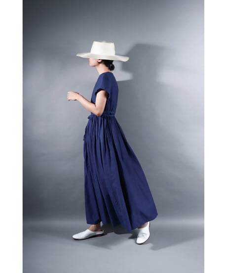 1.Lilith cap sleeve dress / sp / Cotton silk khadhi / Evening blue