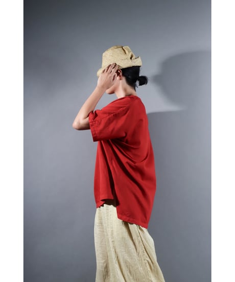 5.Fendo-Half sleeve tops / Organic cotton satin / Madder red