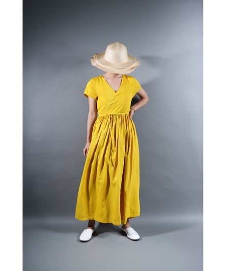 2.Lilith cap sleeve dress / b / Organic cotton satin / Bright yellow / with stains:special price