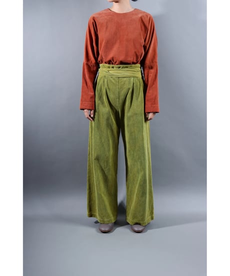 2.Hakama corduroy pants sp / organic cotton / size2 / Yellow green moss