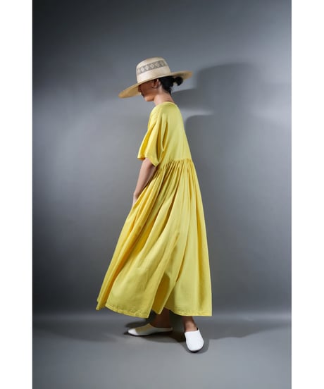 1.Kurteno-dress / Half sleeve / Organic cotton satin / Lemon yellow