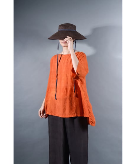4.Karesante / slashed neck / Silk khadi / Tangerine Orange