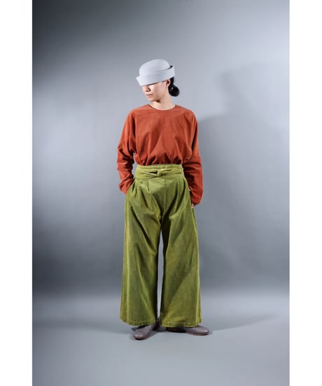 2.Hakama corduroy pants sp / organic cotton / size1 / Yellow green moss