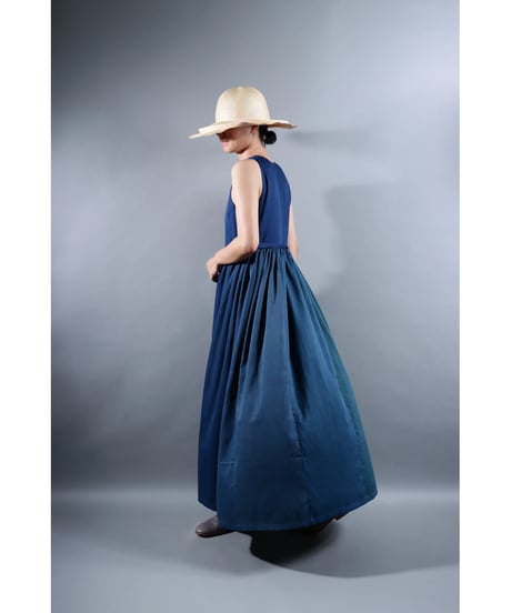 1.Lilith sleeveless dress / Organic cotton satin /Blue-Green gradation