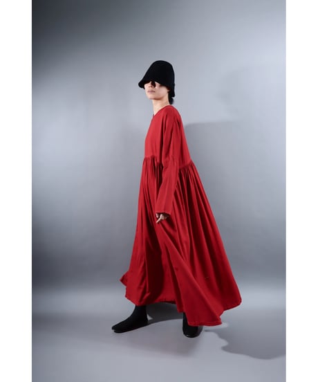 4.Kurteno-dress sp/ Long sleeve / Organic cotton satin / Madder red