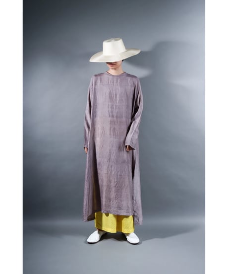 2. Slit dress / Long sleeve / Silk khadi / Pale purple gray
