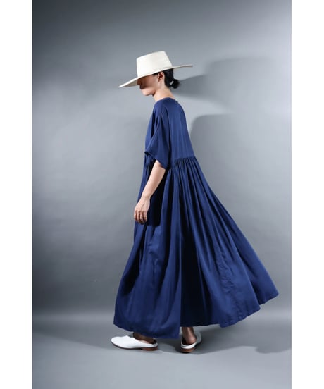 1.Kurteno-dress / sp / Half sleeve / Organic cotton satin / Evening blue