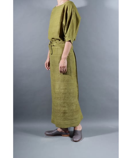 1.Tibetan skirt / Silk khadhi tusser / Luminous moss