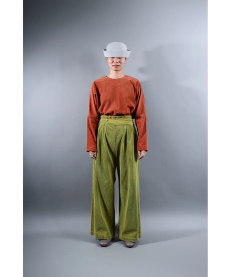 2.Hakama corduroy pants sp / organic cotton / size2 / Yellow green moss