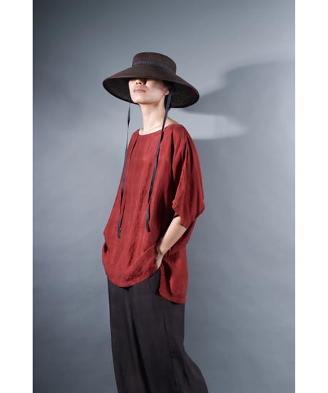 2.Karesante / slashed neck / Silk khadi / Dark madder red