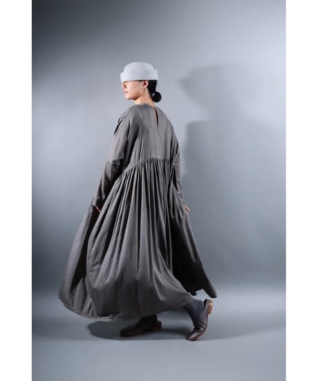 1.Kurteno-dress / Long sleeve / Organic cotton satin / Soft gray