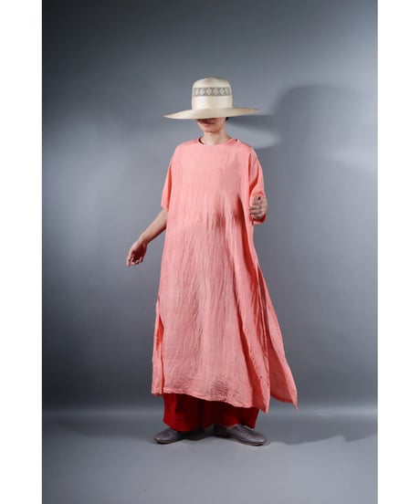 5.Slit dress / half sleeve / Silk khadi / Sunset pink