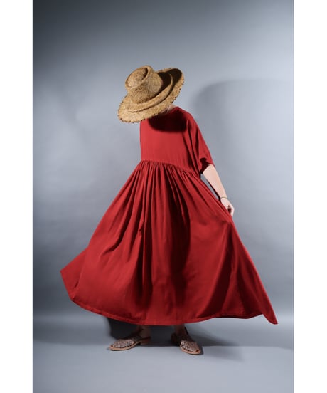 3.Kurteno-dress / sp / Half sleeve / Organic cotton satin / Madder red