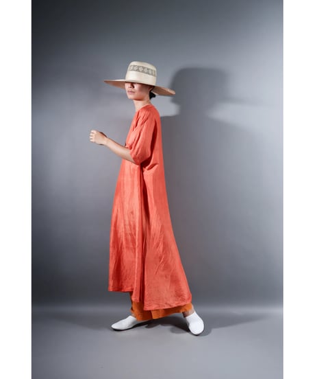 3.Slit dress / Half sleeve / Silk khadi / Sunset orange