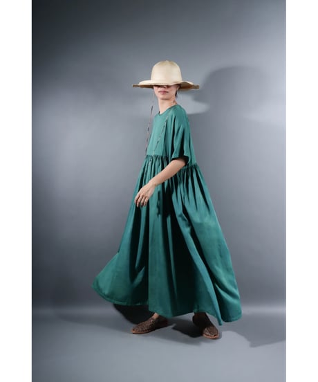 2.Kurteno-dress / Half sleeve / Organic cotton satin / Atoll green