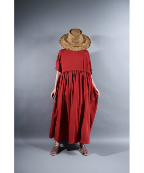 3.Kurteno-dress / sp / Half sleeve / Organic cotton satin / Madder red