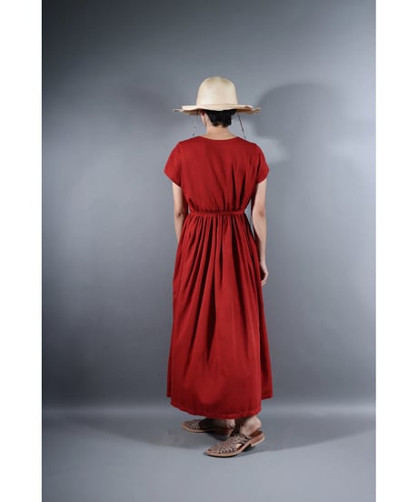 2.Lilith cap sleeve dress /sp/ Organic cotton satin  / Madder red