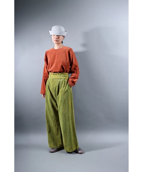 2.Hakama corduroy pants sp / organic cotton / size2 / Yellow green moss