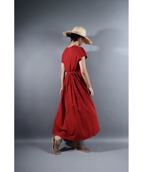 2.Lilith cap sleeve dress /sp/ Organic cotton satin  / Madder red