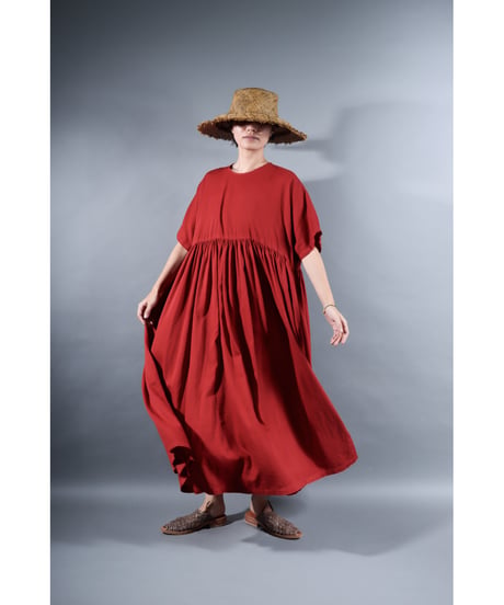 3.Kurteno-dress / sp / Half sleeve / Organic cotton satin / Madder red