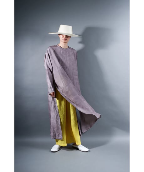 2. Slit dress / Long sleeve / Silk khadi / Pale purple gray