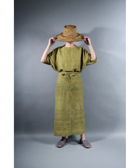 1.Tibetan skirt / Silk khadhi tusser / Luminous moss