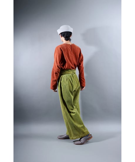 2.Hakama corduroy pants sp / organic cotton / size1 / Yellow green moss