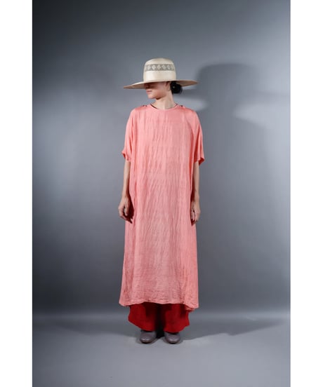 5.Slit dress / half sleeve / Silk khadi / Sunset pink