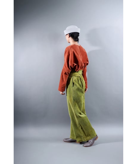 2.Hakama corduroy pants sp / organic cotton / size2 / Yellow green moss