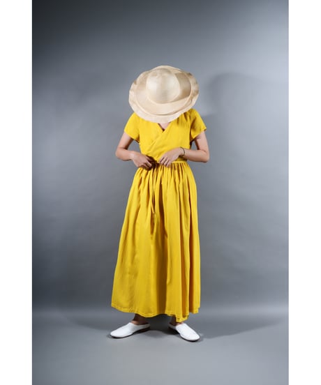 2.Lilith cap sleeve dress / b / Organic cotton satin / Bright yellow / with stains:special price