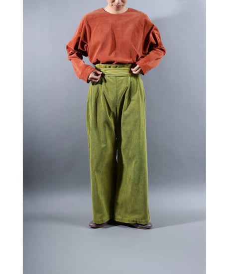 2.Hakama corduroy pants sp / organic cotton / size2 / Yellow green moss