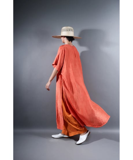 3.Slit dress / Half sleeve / Silk khadi / Sunset orange