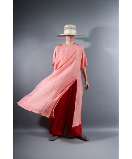 5.Slit dress / half sleeve / Silk khadi / Sunset pink