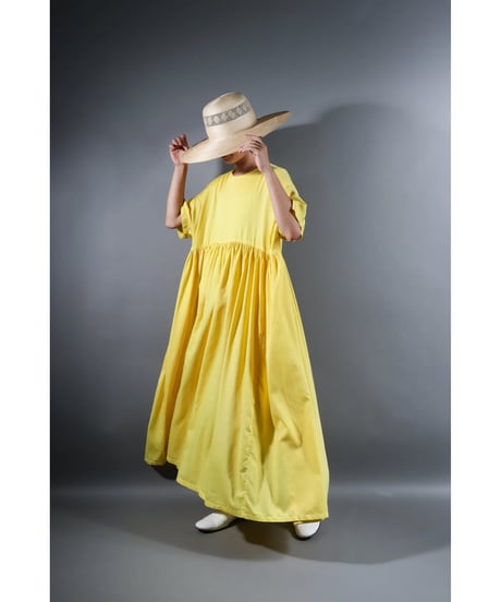 1.Kurteno-dress / Half sleeve / Organic cotton satin / Lemon yellow
