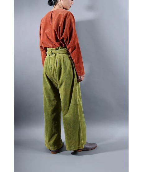 2.Hakama corduroy pants sp / organic cotton / size1 / Yellow green moss