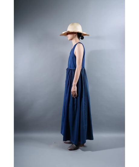 1.Lilith sleeveless dress / Organic cotton satin /Blue-Green gradation