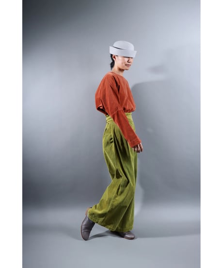 2.Hakama corduroy pants sp / organic cotton / size2 / Yellow green moss