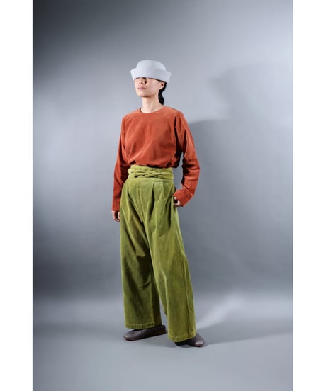 2.Hakama corduroy pants sp / organic cotton / size1 / Yellow green moss