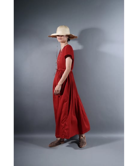2.Lilith cap sleeve dress /sp/ Organic cotton satin  / Madder red