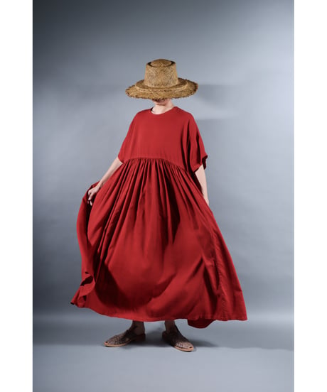 3.Kurteno-dress / sp / Half sleeve / Organic cotton satin / Madder red
