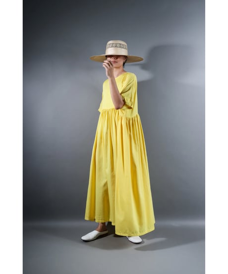 1.Kurteno-dress / Half sleeve / Organic cotton satin / Lemon yellow
