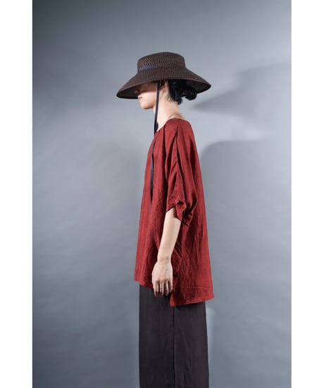 2.Karesante / slashed neck / Silk khadi / Dark madder red