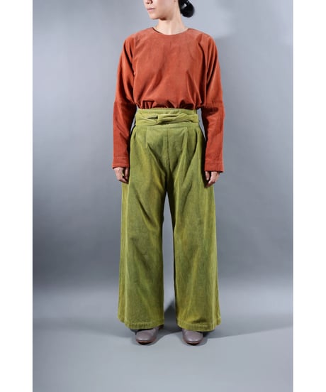 2.Hakama corduroy pants sp / organic cotton / size1 / Yellow green moss