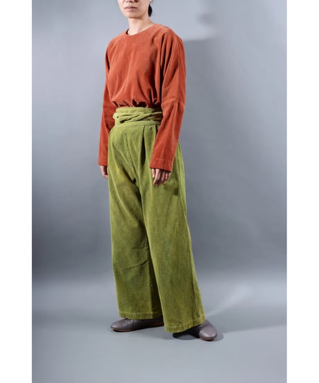 2.Hakama corduroy pants sp / organic cotton / size1 / Yellow green moss