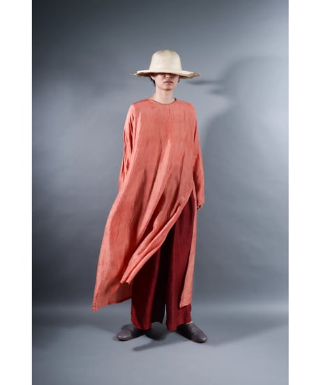 3. Slit dress / Long sleeve / Silk khadi / Sunset pink
